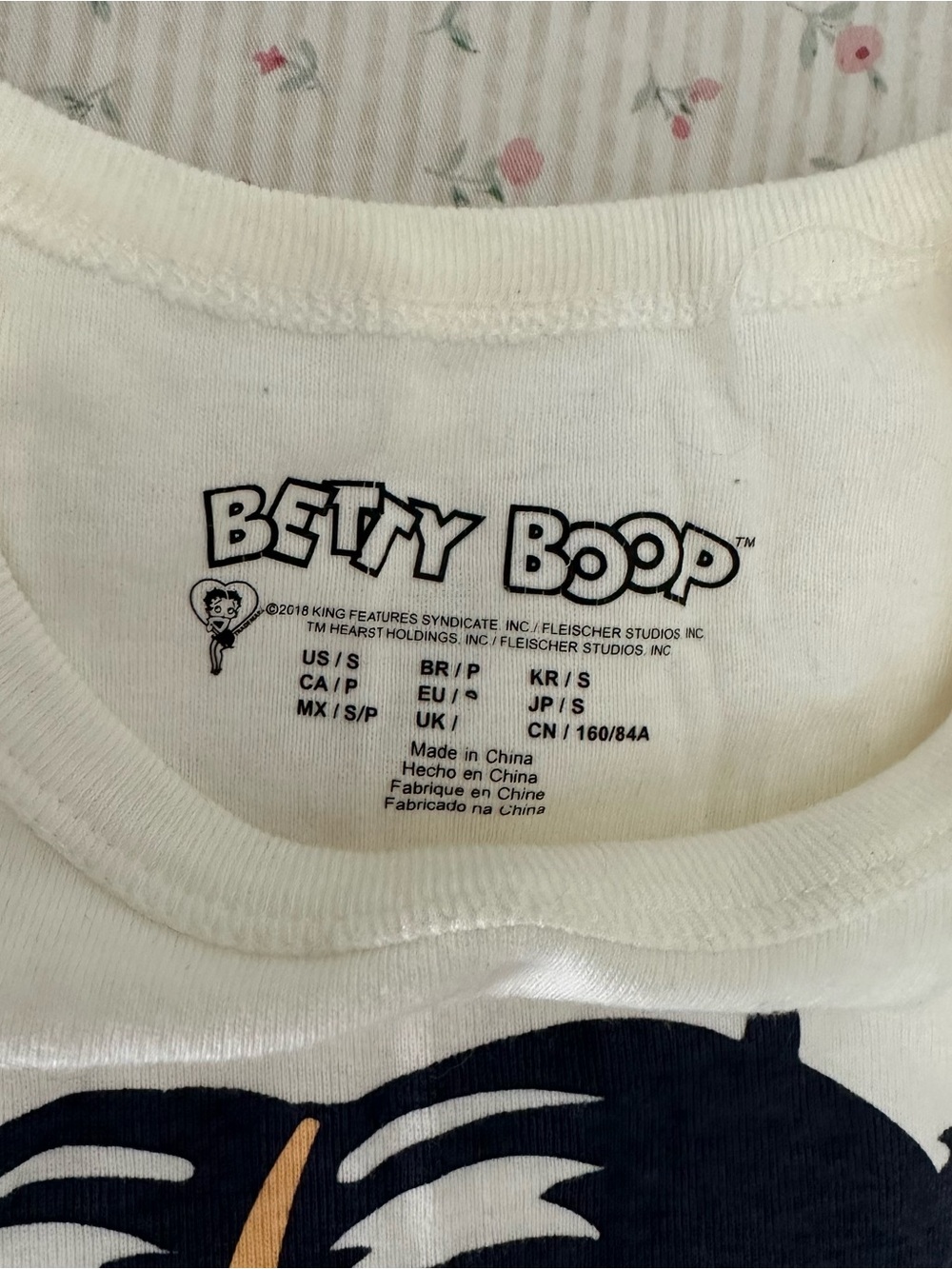 vintage graphic white betty boop baby tee with lettuce hem and sleeves - Picture 3 of 4